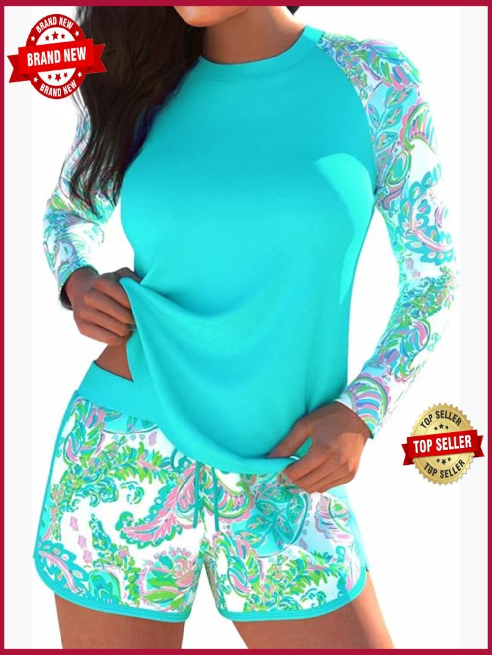 Long Sleeve Rash Guard Set with Board Shorts